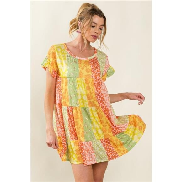 ✨NWT BiBi Leopard Short Sleeve Tiered Dress - Picture 3 of 4